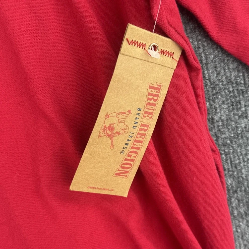 True Religion T-Shirt Mens XXL Red White Colorblock Long Sleeve Cotton Logo NWT